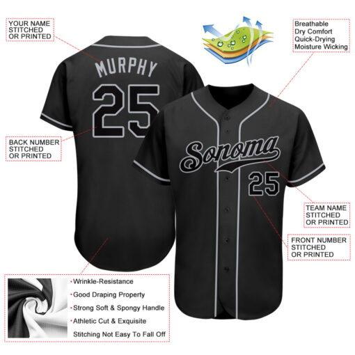 Custom Gray Black Baseball Black Jersey, Customized Baseball Jerseys