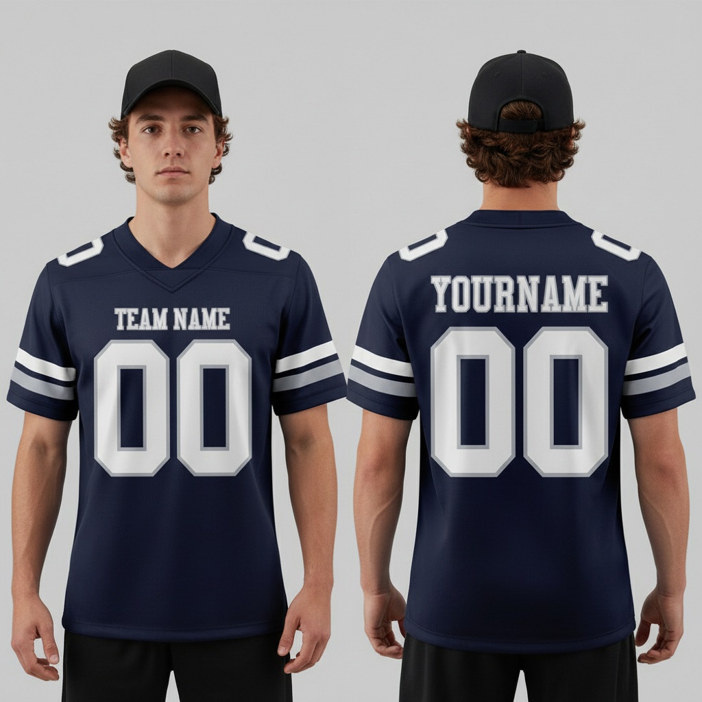 Custom Gray Navy City Football White Jersey, Design Your Own Football Jersey