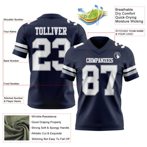 Custom Gray Navy City Football White Jersey, Design Your Own Football Jersey