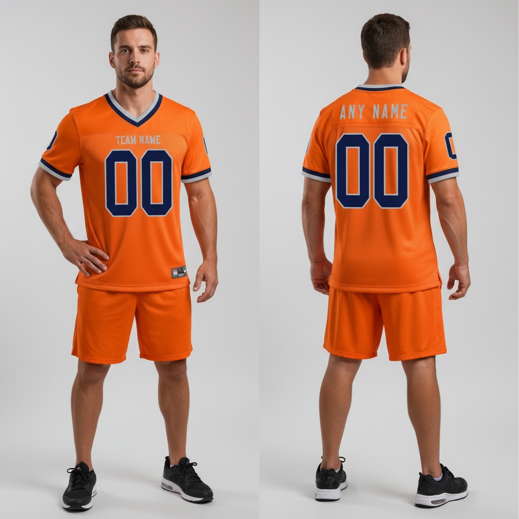Custom Gray Orange Football Navy Jersey, Customize Football Uniforms
