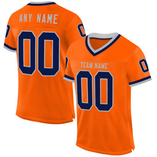 Custom Gray Orange Football Navy Jersey, Customize Football Uniforms