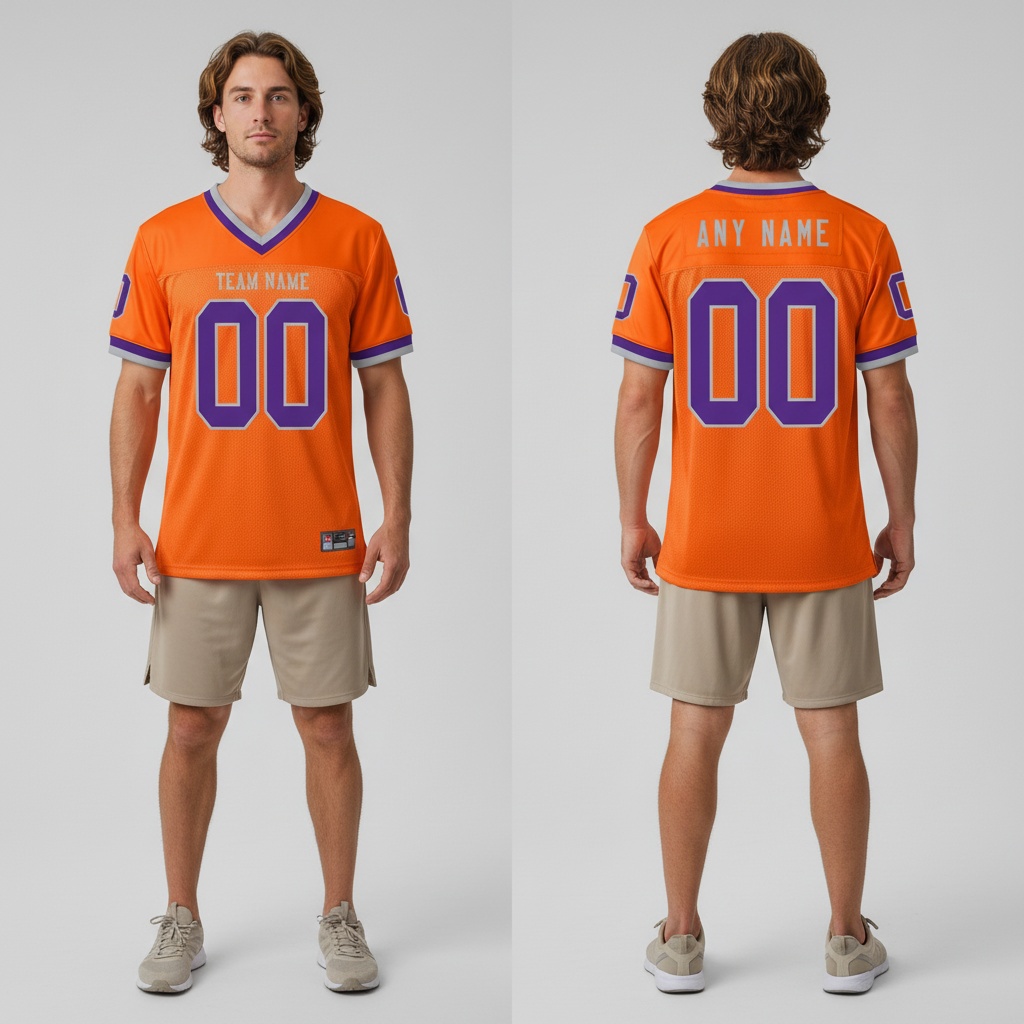 Custom Gray Orange Football Purple Jersey, Custom Football Team Uniforms