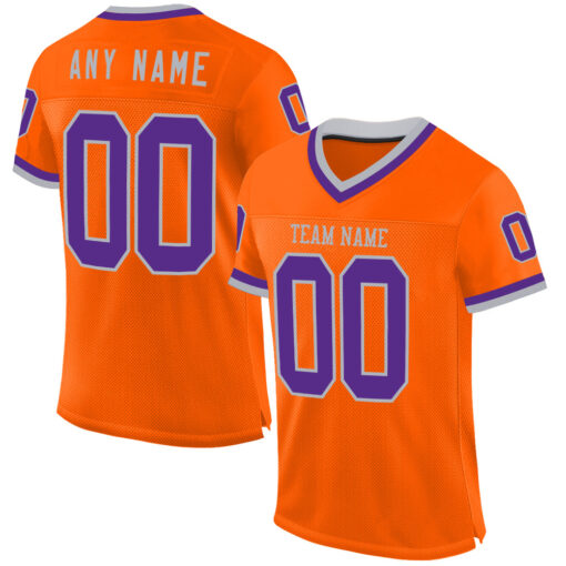 Custom Gray Orange Football Purple Jersey, Custom Football Team Uniforms