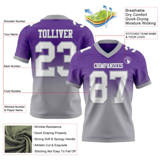 Custom Gray Purple City Football White Jersey, Design Custom Football Jerseys
