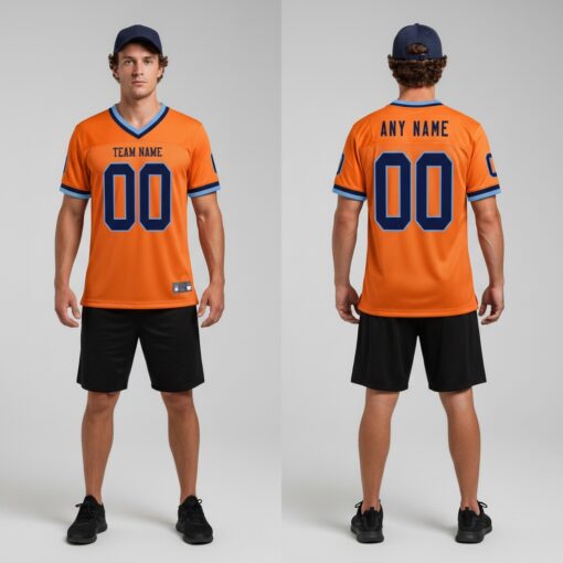Custom Light Blue Orange Football Navy Jersey, Football Jersey Design