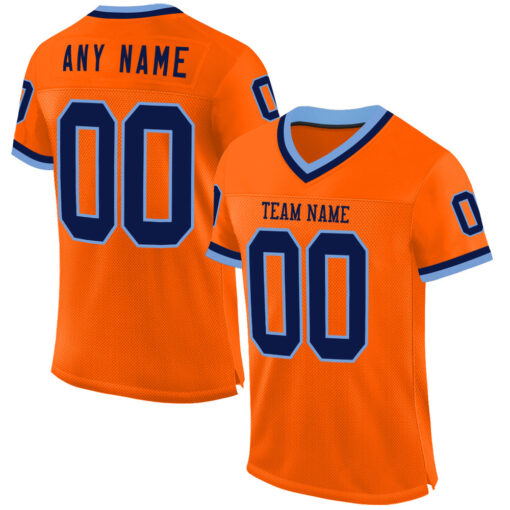 Custom Light Blue Orange Football Navy Jersey, Football Jersey Design