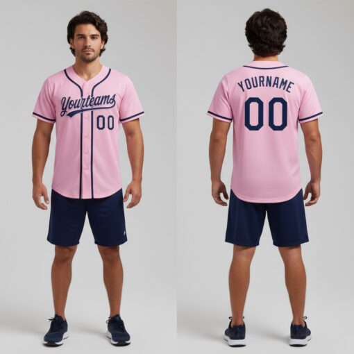 Custom Light Pink Pink Baseball Navy Jersey, Custom Baseball Jerseys