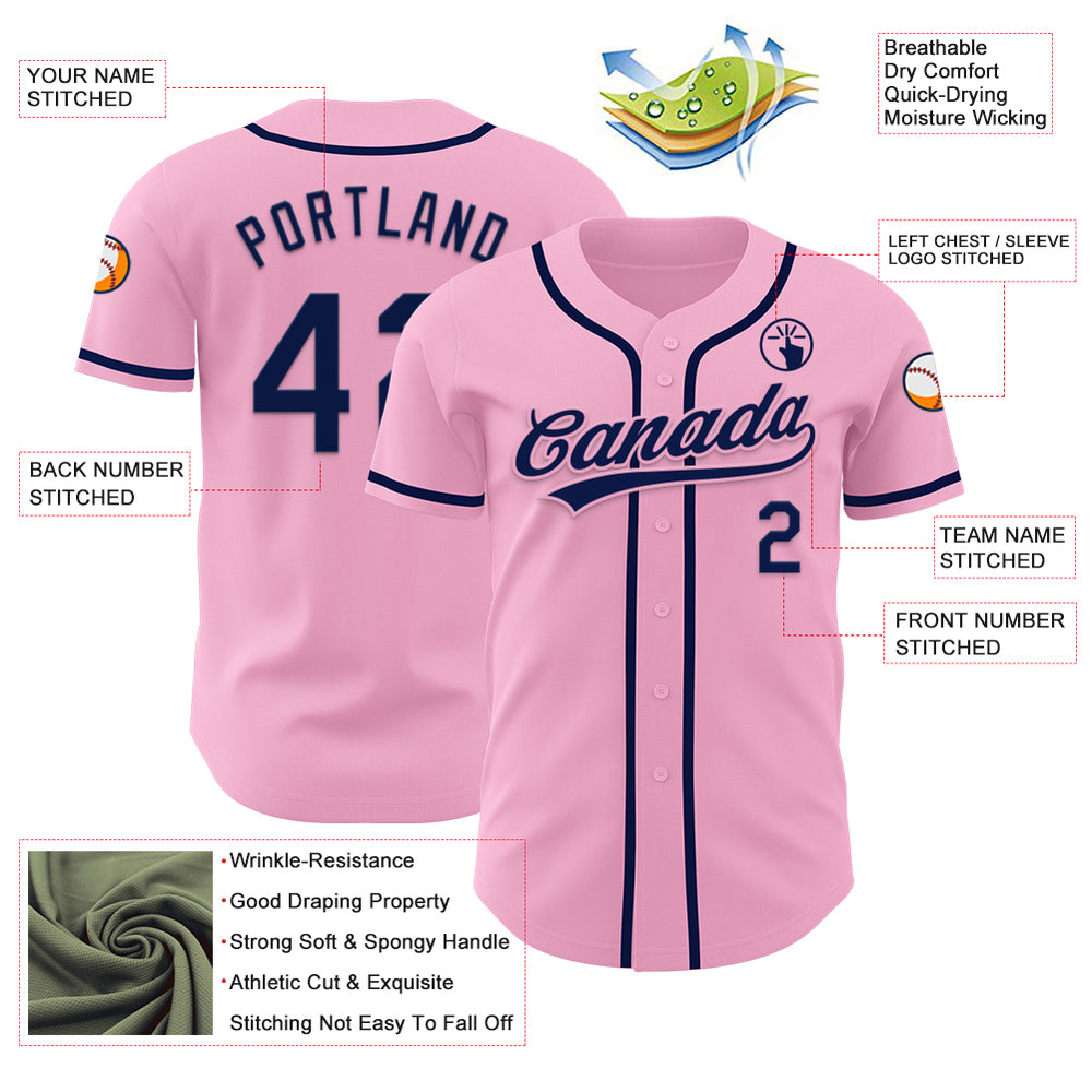 Custom Light Pink Pink Baseball Navy Jersey, Custom Baseball Jerseys