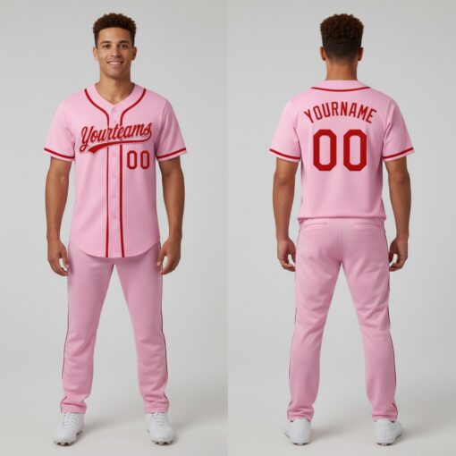 Custom Light Pink Pink Baseball Red Jersey, Customize Baseball Jerseys
