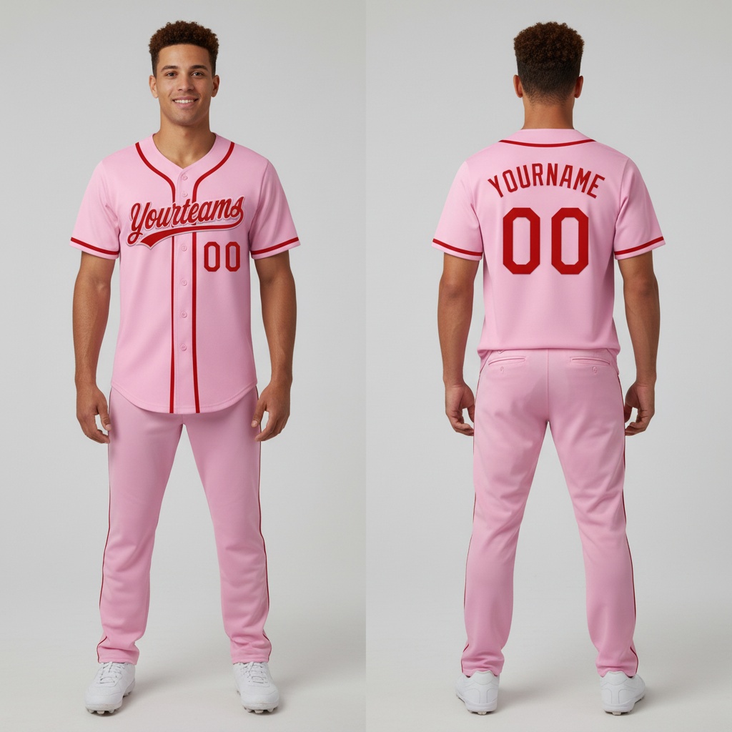 Custom Light Pink Pink Baseball Red Jersey, Customize Baseball Jerseys