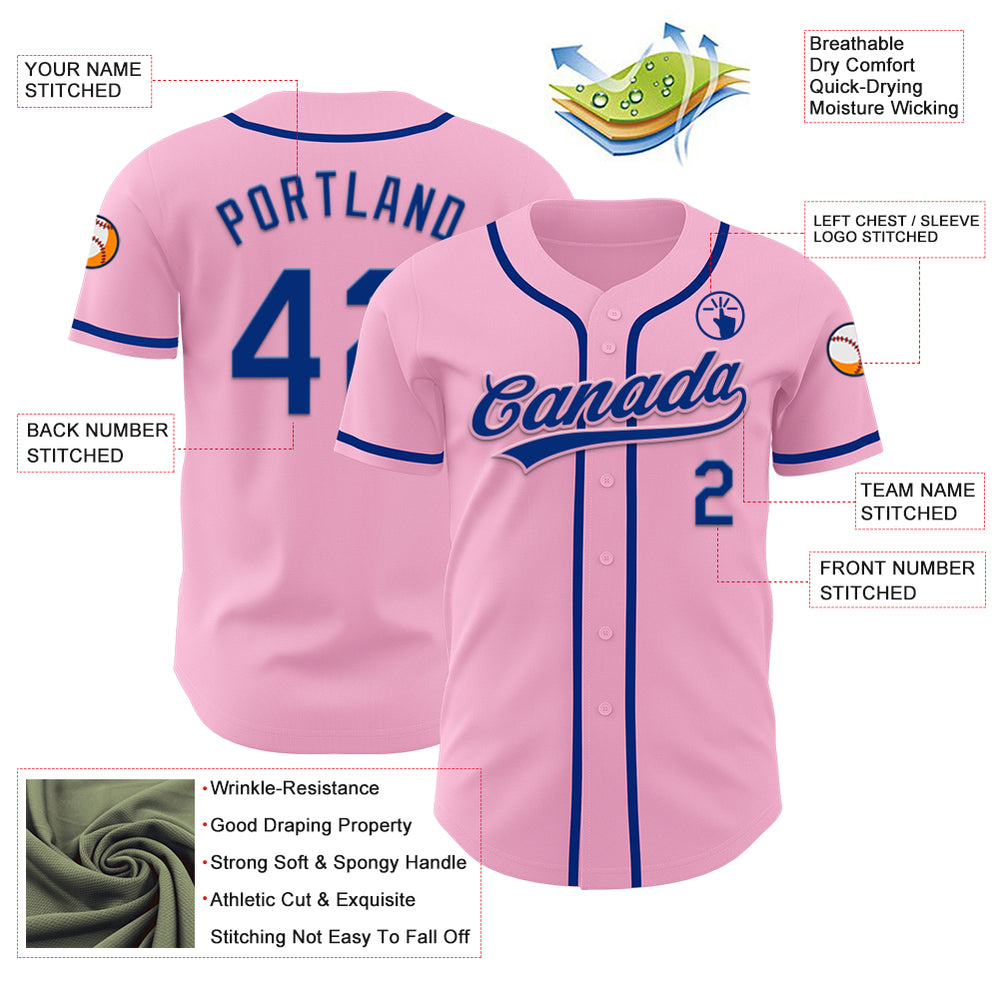 Custom Light Pink Pink Baseball Royal Jersey, Customized Baseball Jerseys