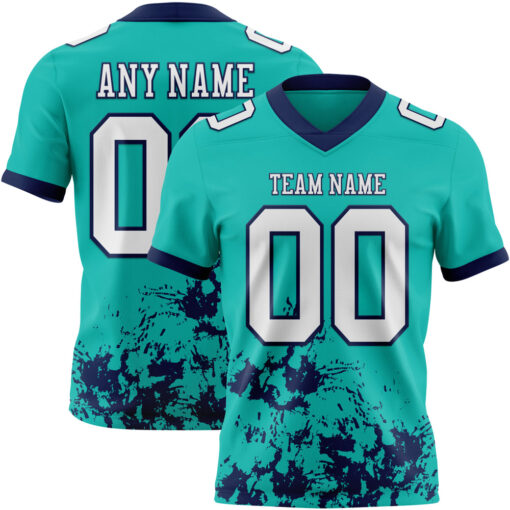 Custom Navy Aqua Football White Jersey, Custom Football Team Jerseys