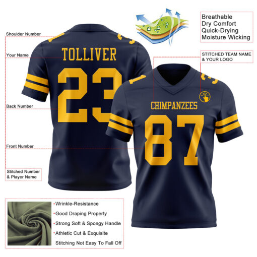 Custom Navy City Football Gold Jersey, Custom Football Jersey Design