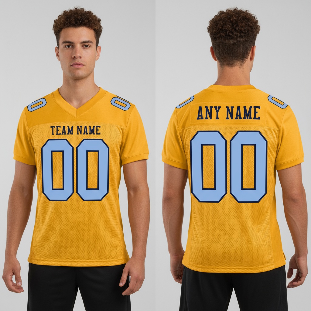 Custom Navy Gold Football Light Blue Jersey, Customized Football Jerseys