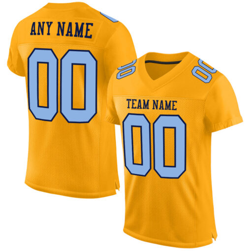 Custom Navy Gold Football Light Blue Jersey, Customized Football Jerseys