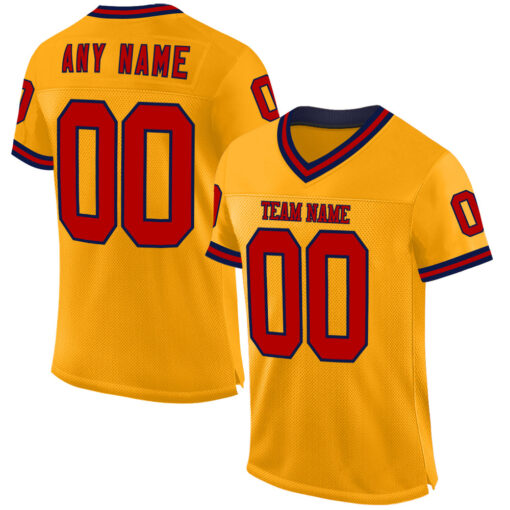 Custom Navy Gold Football Red Jersey, Design Custom Football Jerseys