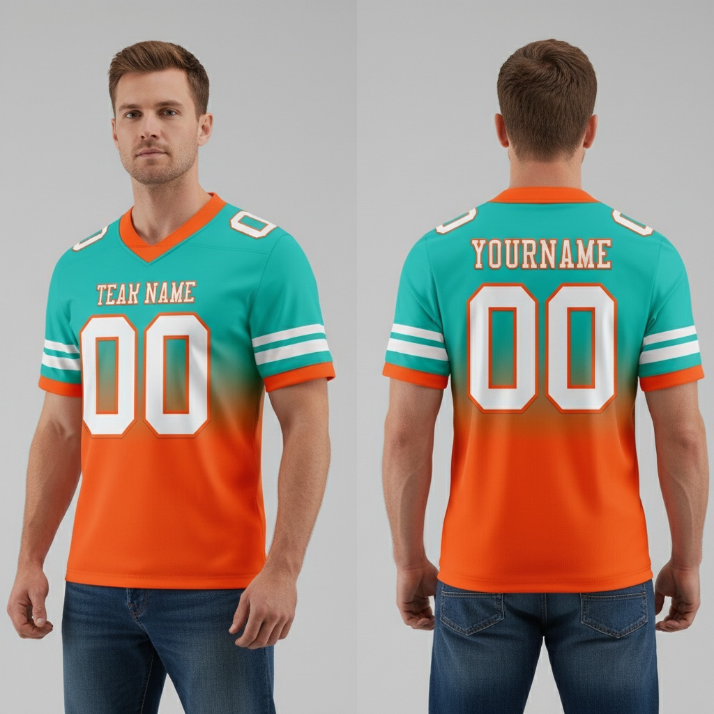 Custom Orange Aqua Football White Jersey, Make Custom Football Uniforms