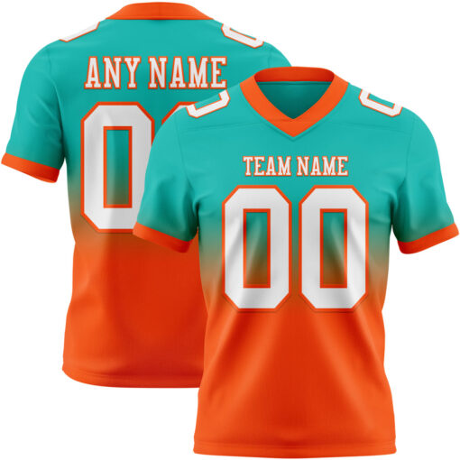 Custom Orange Aqua Football White Jersey, Make Custom Football Uniforms