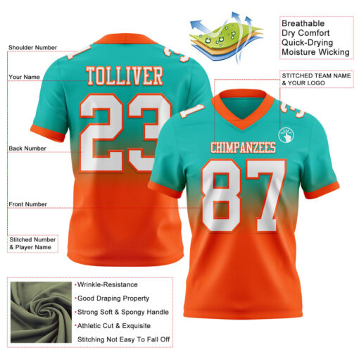 Custom Orange Aqua Football White Jersey, Make Custom Football Uniforms