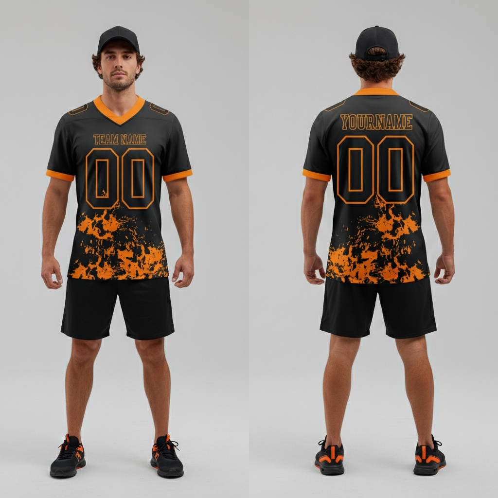 Custom Orange Black Football Jersey, Custom Football Team Jerseys
