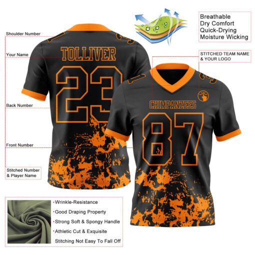 Custom Orange Black Football Jersey, Custom Football Team Jerseys