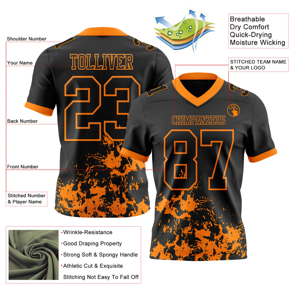 Custom Orange Black Football Jersey, Custom Football Team Jerseys