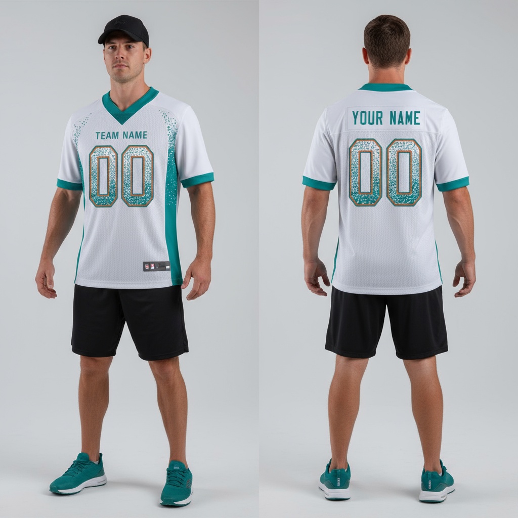 Custom White Aqua Orange Mesh Drift Fashion Football Jersey, Design A Basketball Jersey
