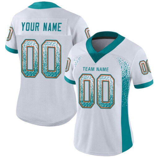 Custom White Aqua Orange Mesh Drift Fashion Football Jersey, Design A Basketball Jersey