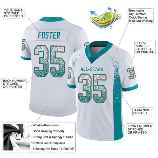Custom White Aqua Orange Mesh Drift Fashion Football Jersey, Design A Basketball Jersey