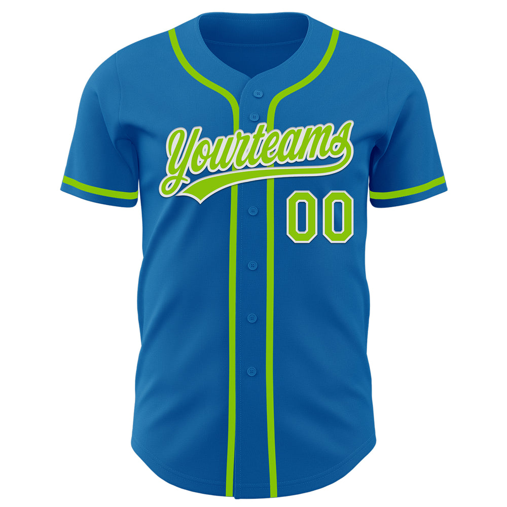 Custom White Blue Baseball Neon Green Jersey, Design Your Own Baseball Uniform