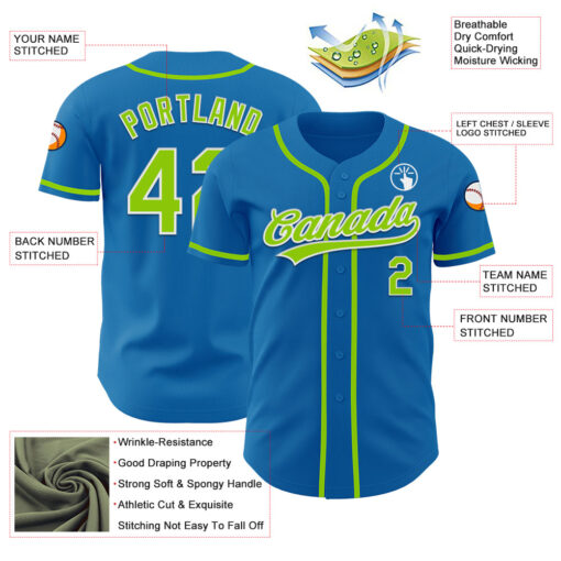 Custom White Blue Baseball Neon Green Jersey, Design Your Own Baseball Uniform