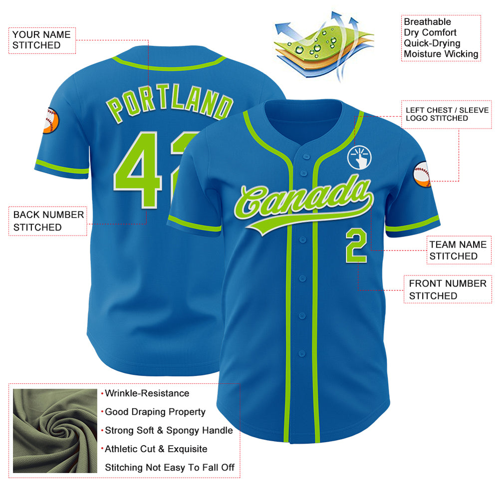 Custom White Blue Baseball Neon Green Jersey, Design Your Own Baseball Uniform